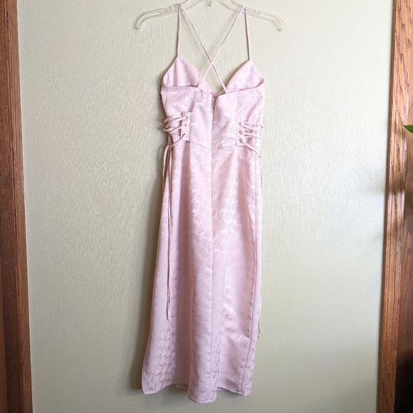Top Shop Dress Midi Baby Pink Lace Up Corset Satin Jacquard Size 2 - Picture 10 of 17